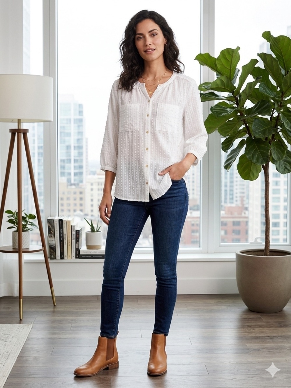 Anthropologie x Akemi + Kin white textured boho cottage-core button up top small